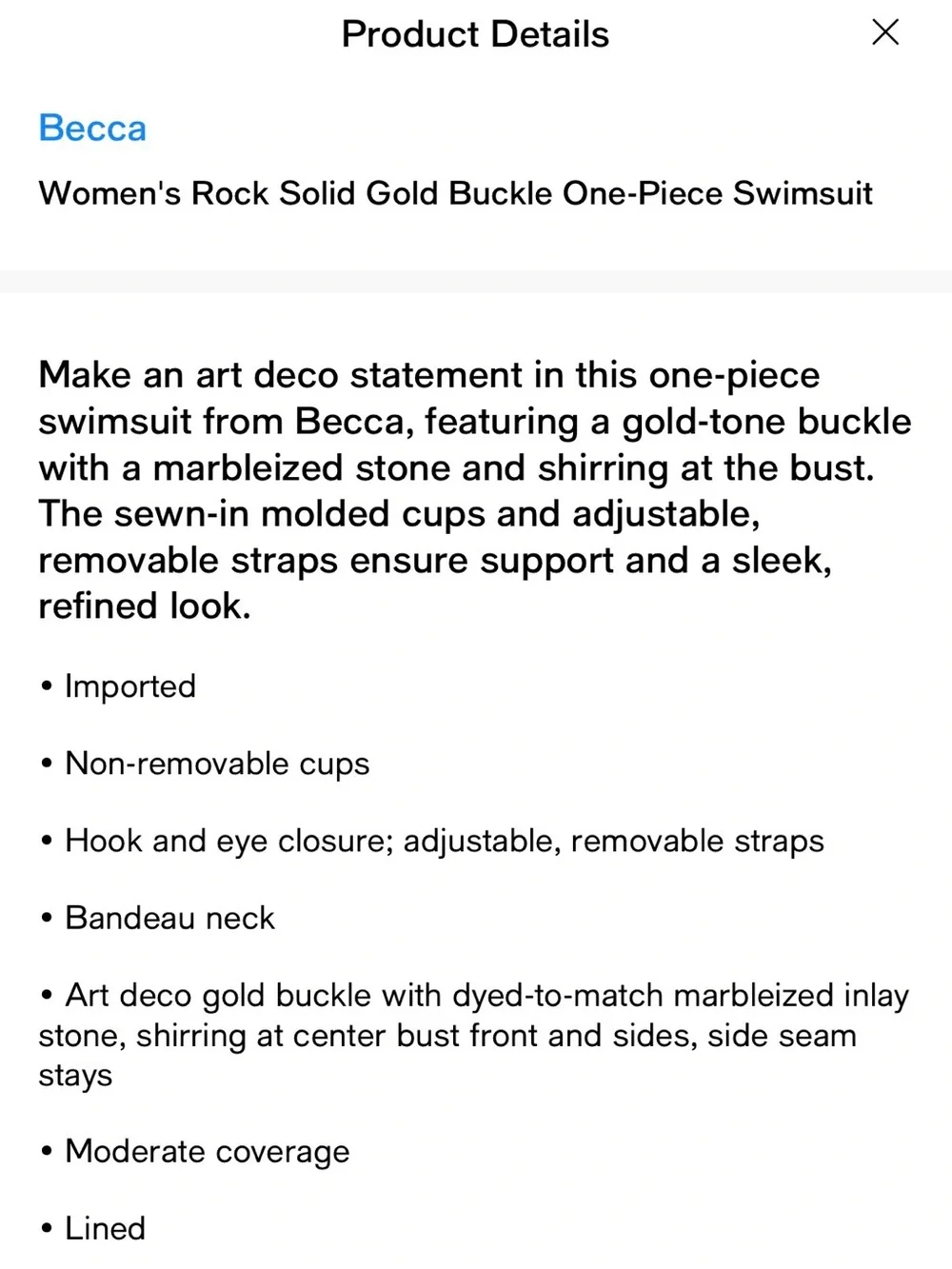 NWT - Becca Swimsuit with Gold Accent - Show Stopper!